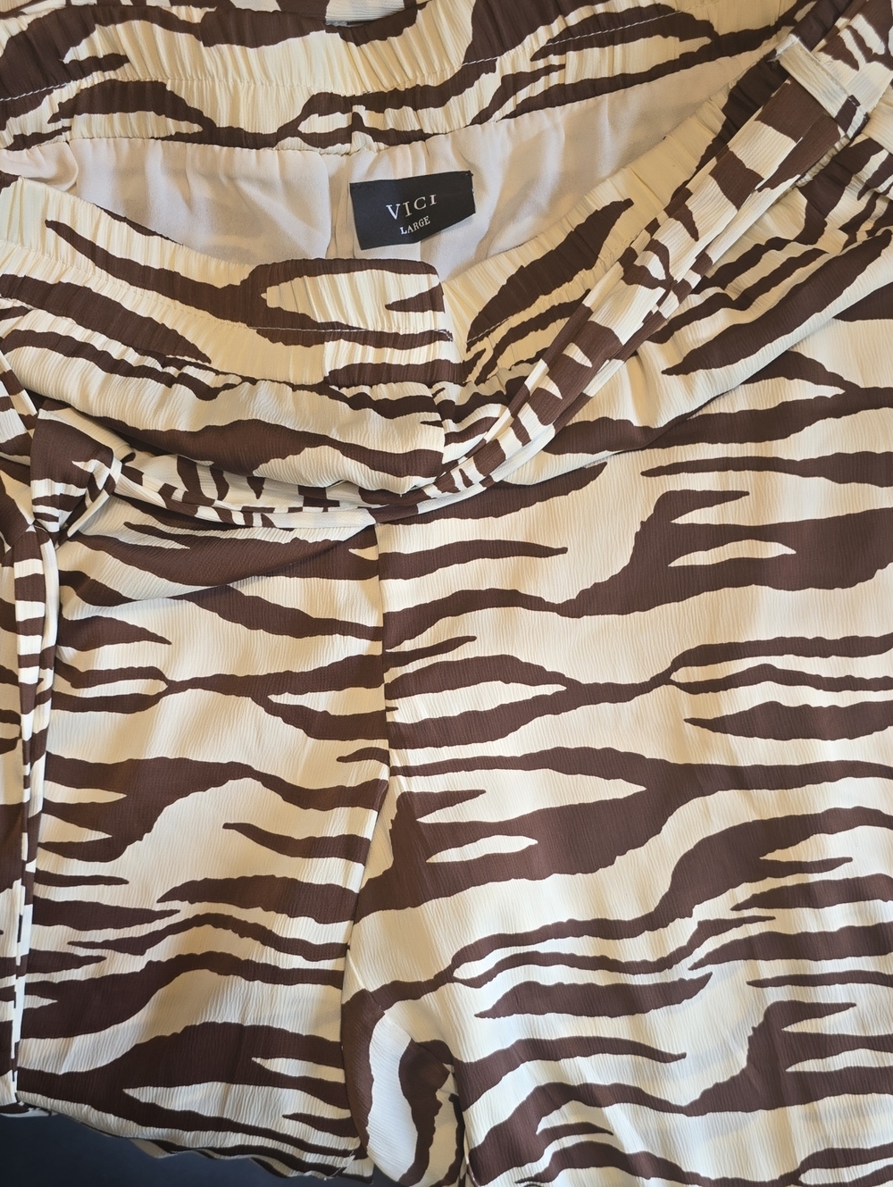 VICI Cream & Brown Zebra-Print High-Waist Pants